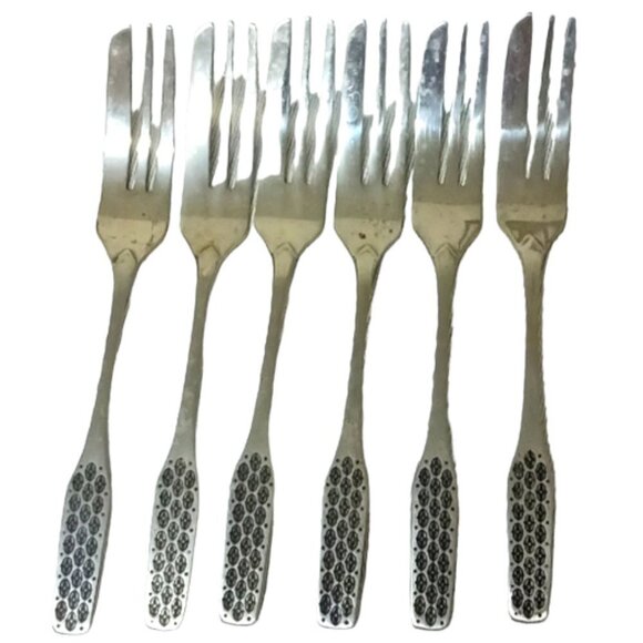 Vintage Viners Stainless Steel‎ 'Shape' Pattern Dessert Pastry Forks Set of 6 - Picture 1 of 6